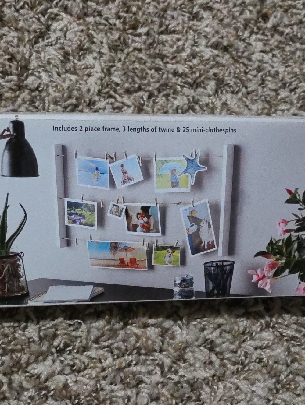 Mainstays White Wooden Photo Display Frame with Twine & Clips